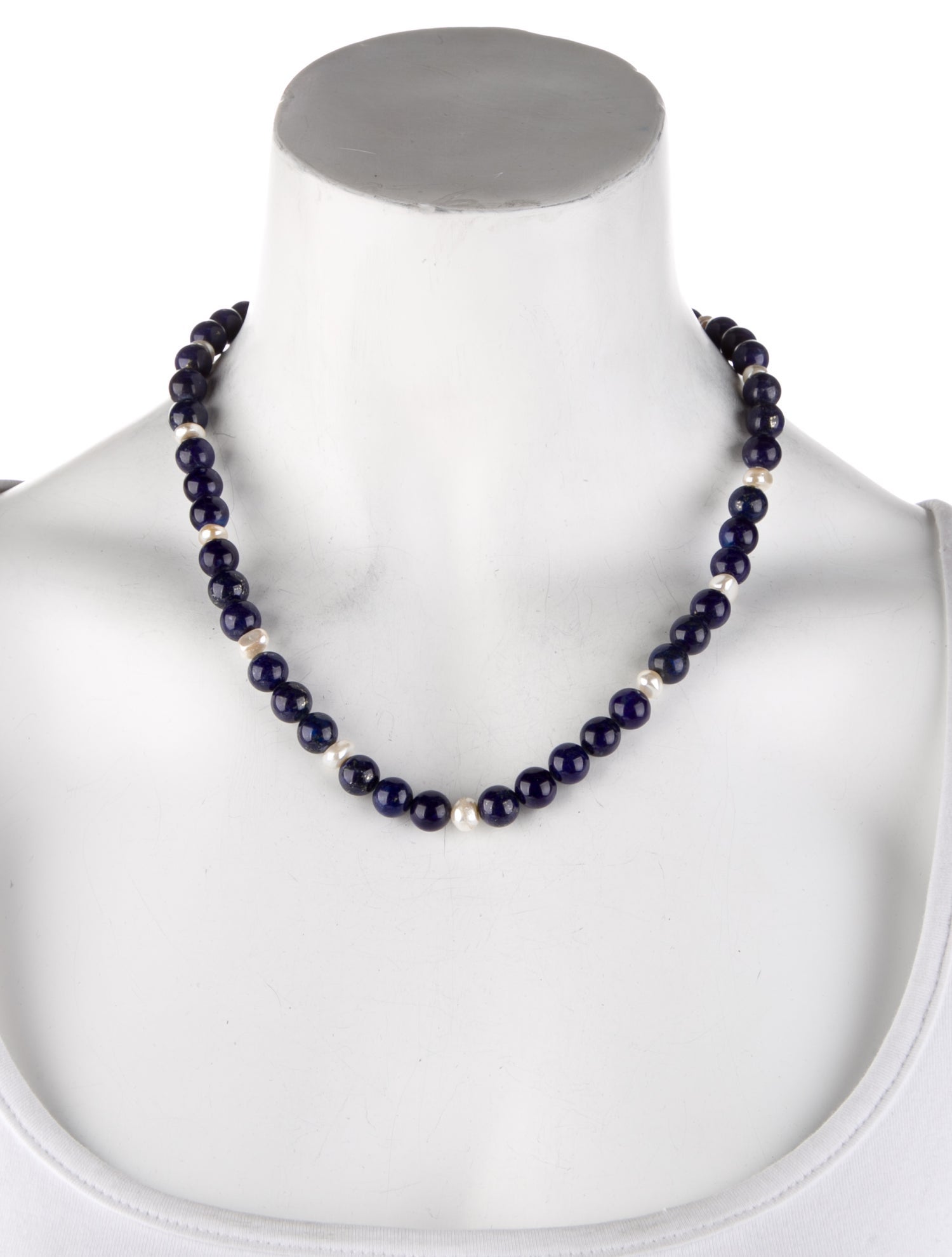 Necklace 14K Pearl & Lapis Lazuli Bead Strand Necklace