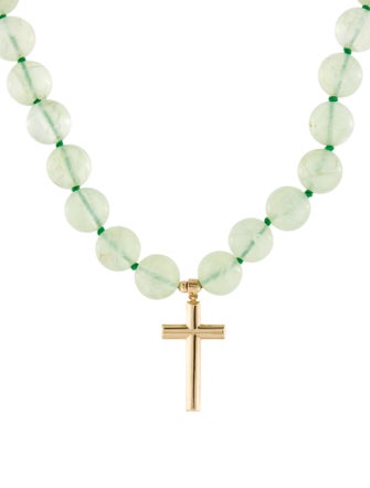Necklace 14K Prehnite Cross Bead Pendant Necklace