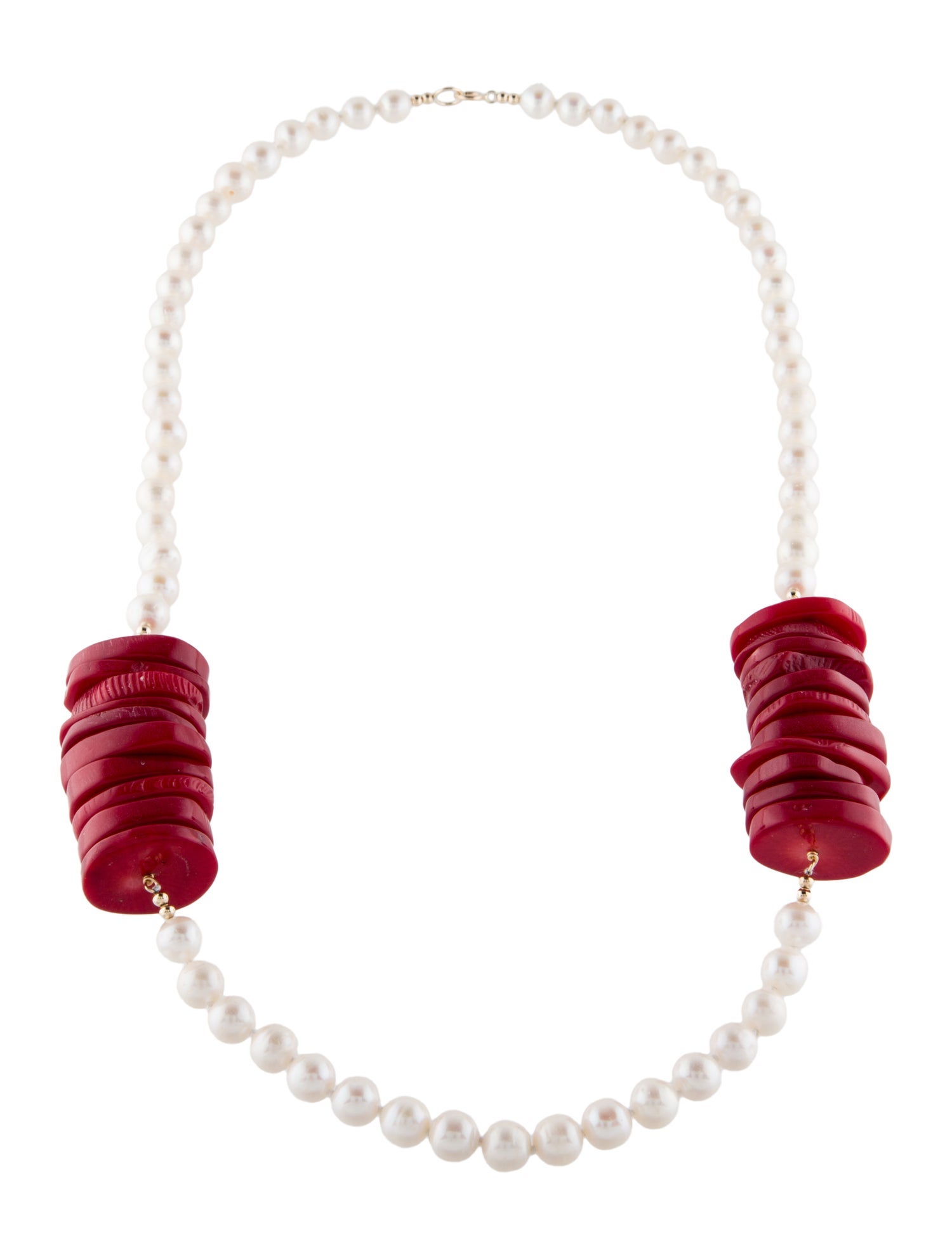 Necklace 14K Pearl & Dyed Coral Station Bead Strand Necklace