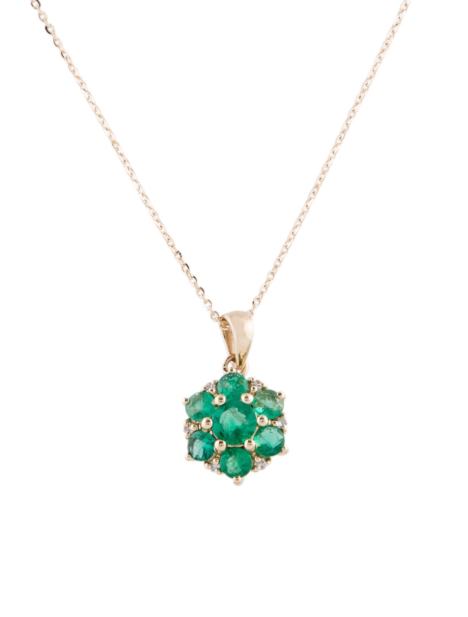Necklace 14K Emerald & Diamond Pendant Necklace