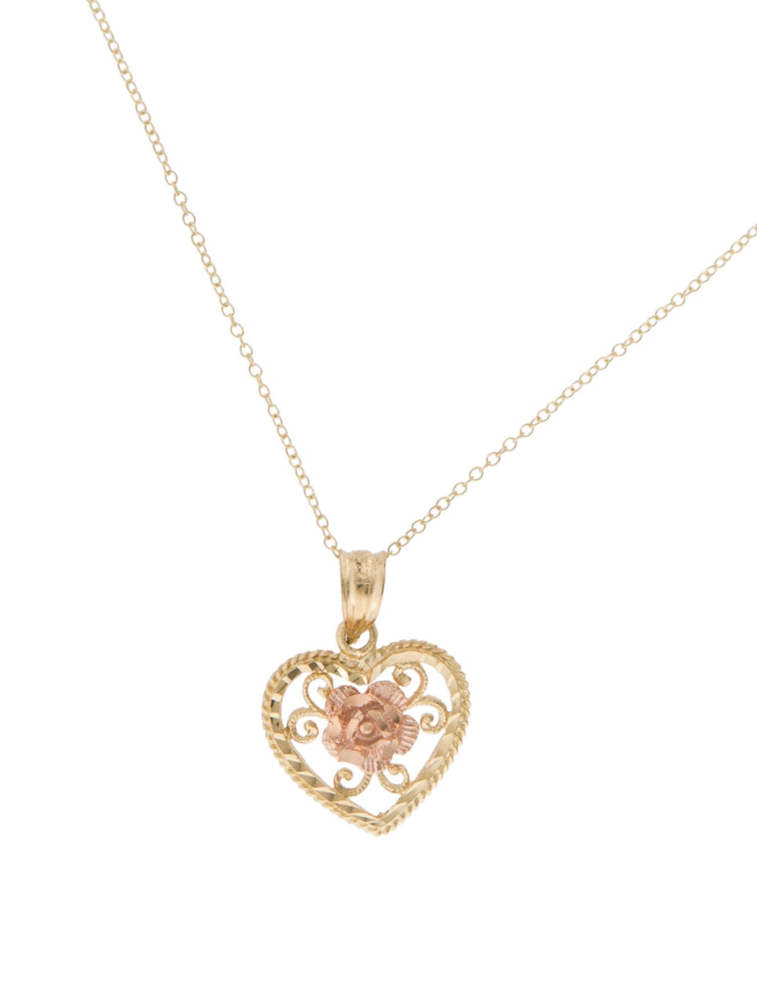 Necklace 14K Two-Tone Rose Heart Pendant Necklace