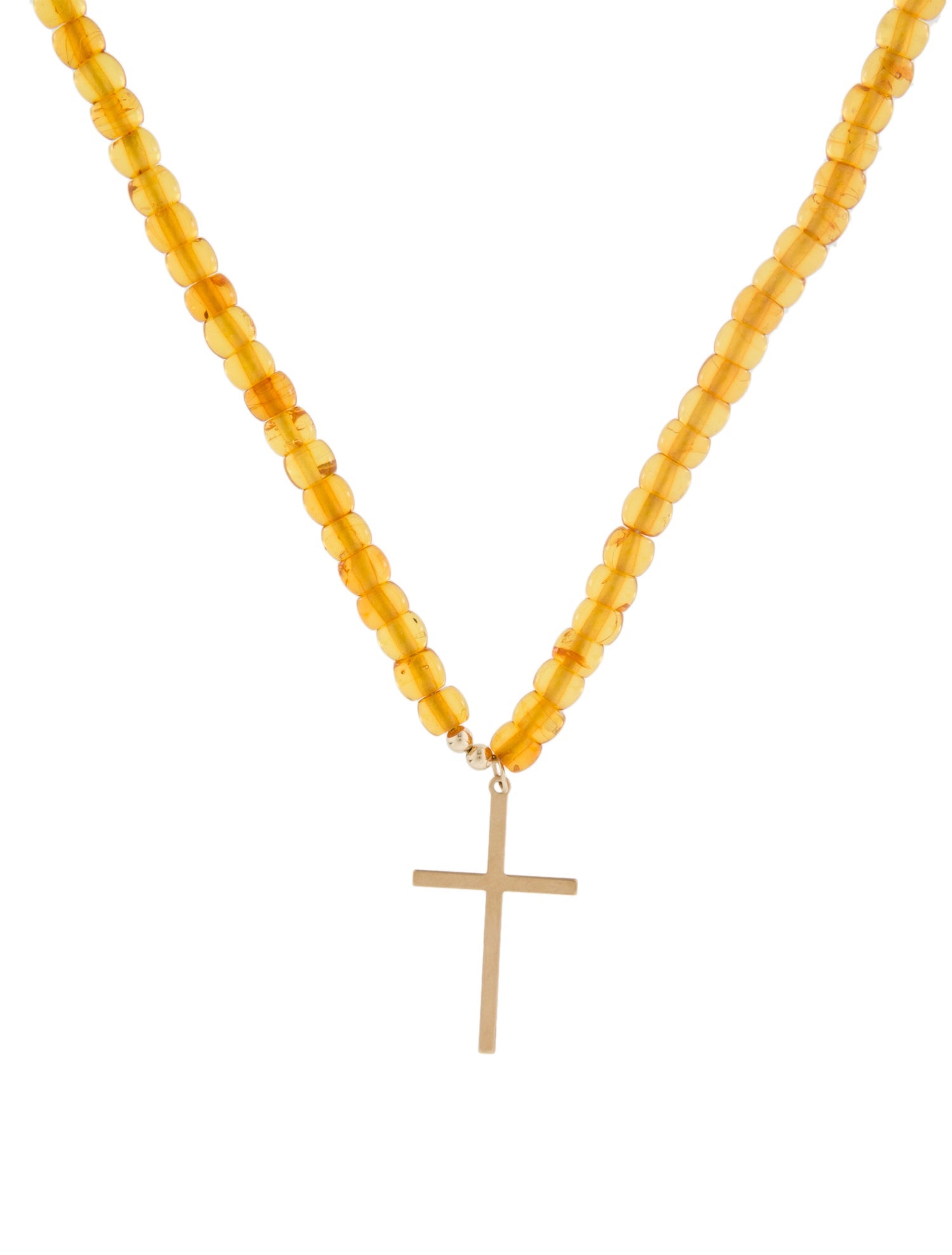 Necklace 14K Amber Beaded Cross Pendant Necklace