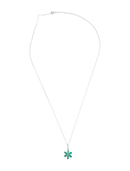 Necklace 14K Emerald & Diamond Floral Pendant Necklace