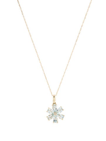 Necklace Pendant 14K Aquamarine & Diamond Floral