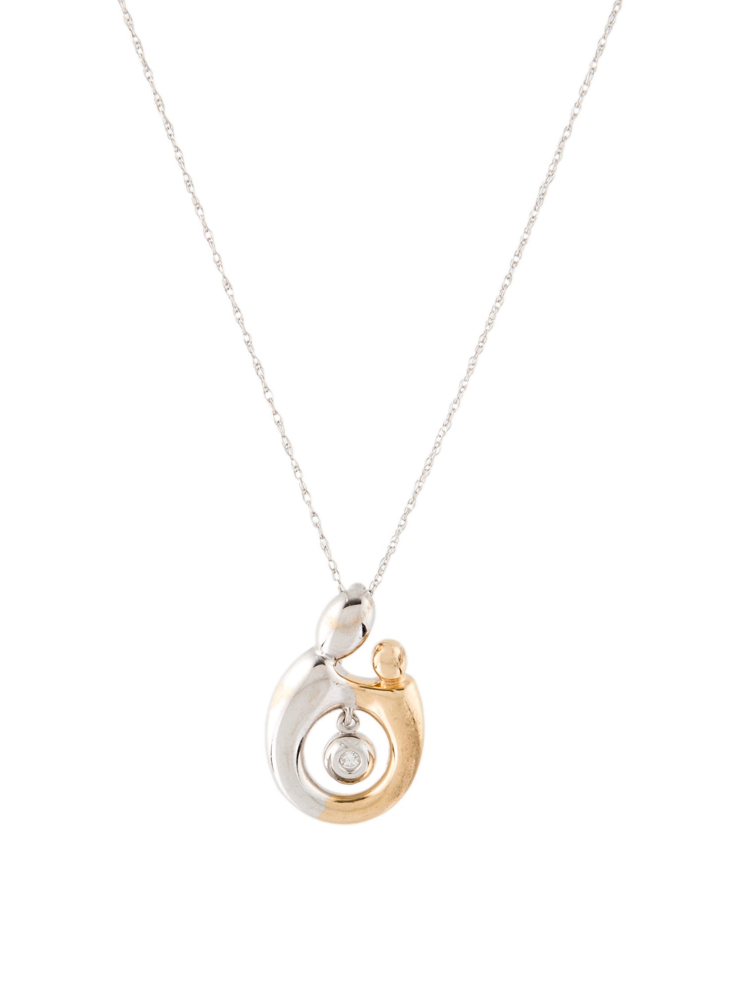 Necklace 14K Two-Tone Diamond Mother & Child Pendant Necklace