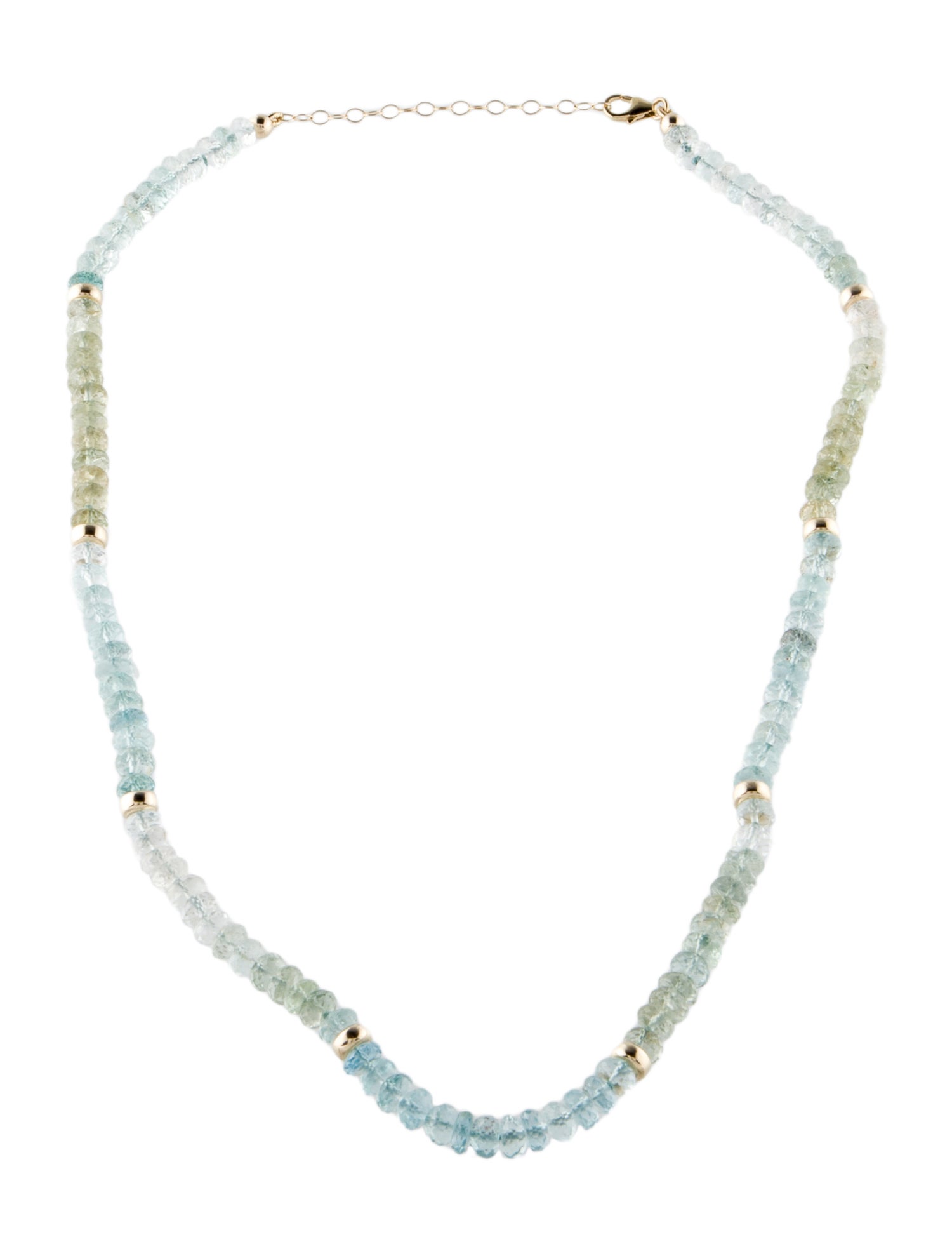 Necklace 14K Aquamarine, Goshenite & Quartz Bead Strand
