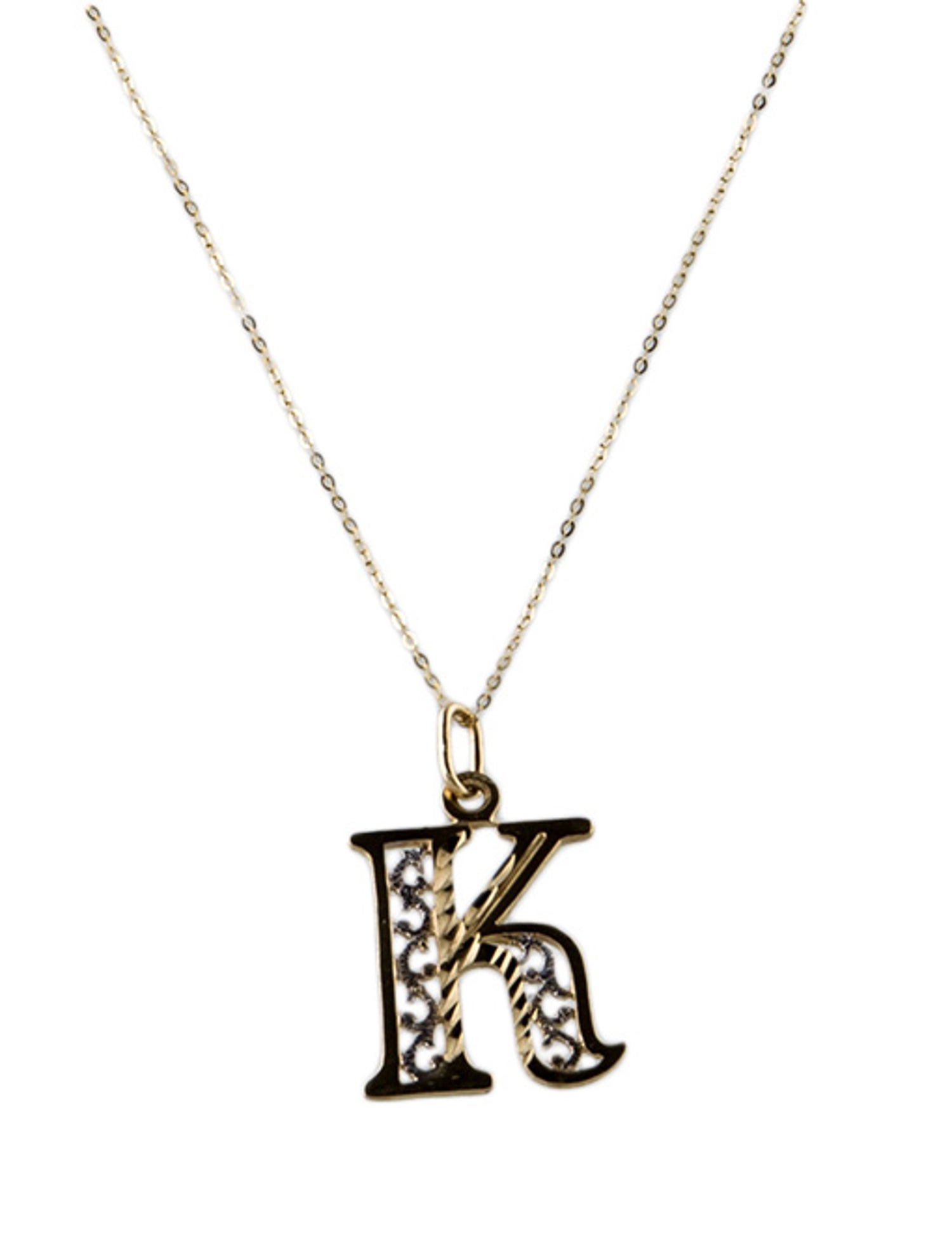 Necklace 14K Two-Tone Initial 'K' Pendant Necklace
