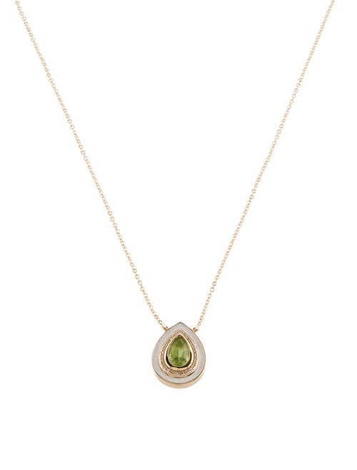 Necklace 14K Peridot, Diamond & Enamel Pendant Necklace