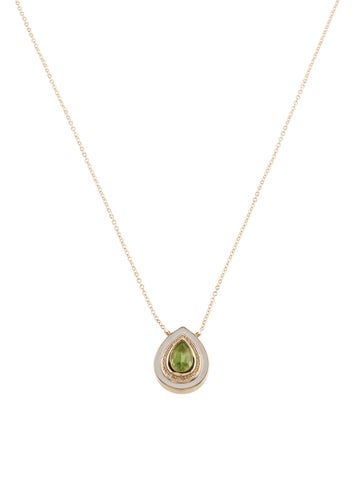 Necklace Pendant 14K Peridot, Diamond & Enamel