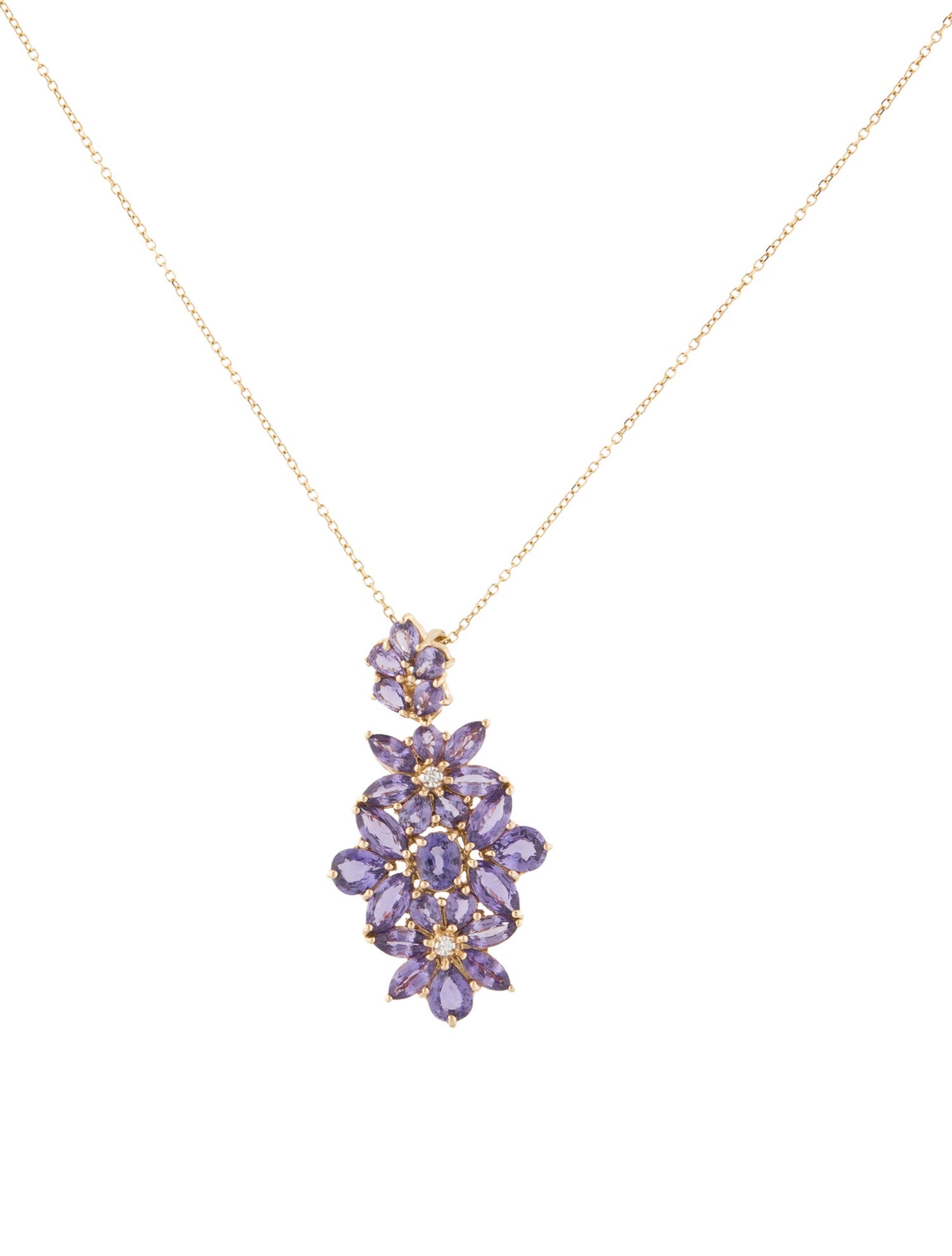 Necklace 14K 5.19ctw Sapphire & Diamond Floral Pendant Necklace