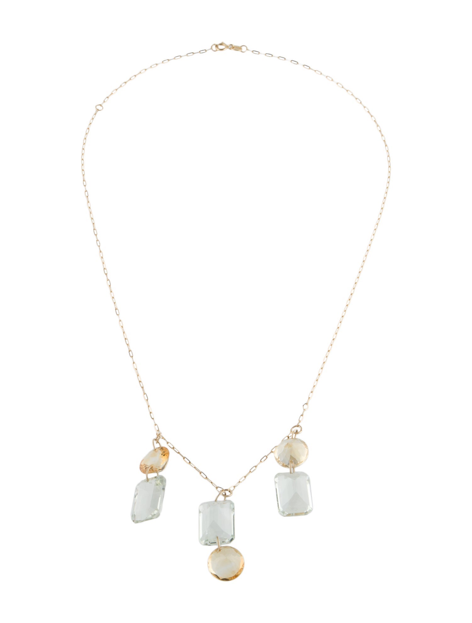 Necklace 14K Prasiolite & Citrine Pendant Necklace