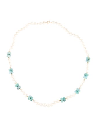 Necklace 14K Pectolite & Pearl Chain Necklace