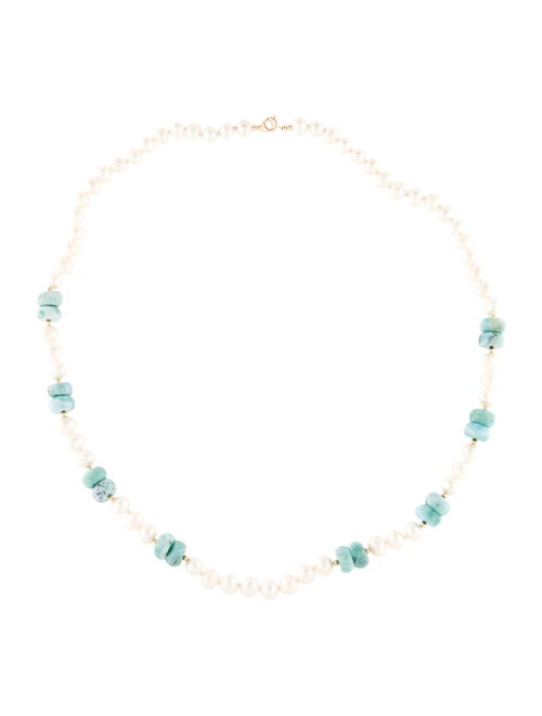 Necklace 14K Pectolite & Pearl Chain Necklace