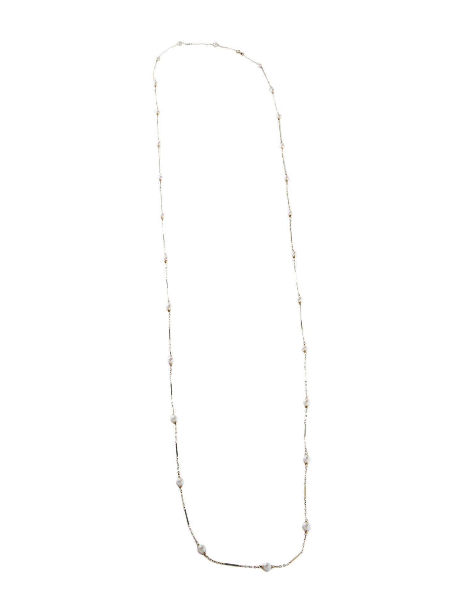 Necklace 14K Pearl & Bar Station Long