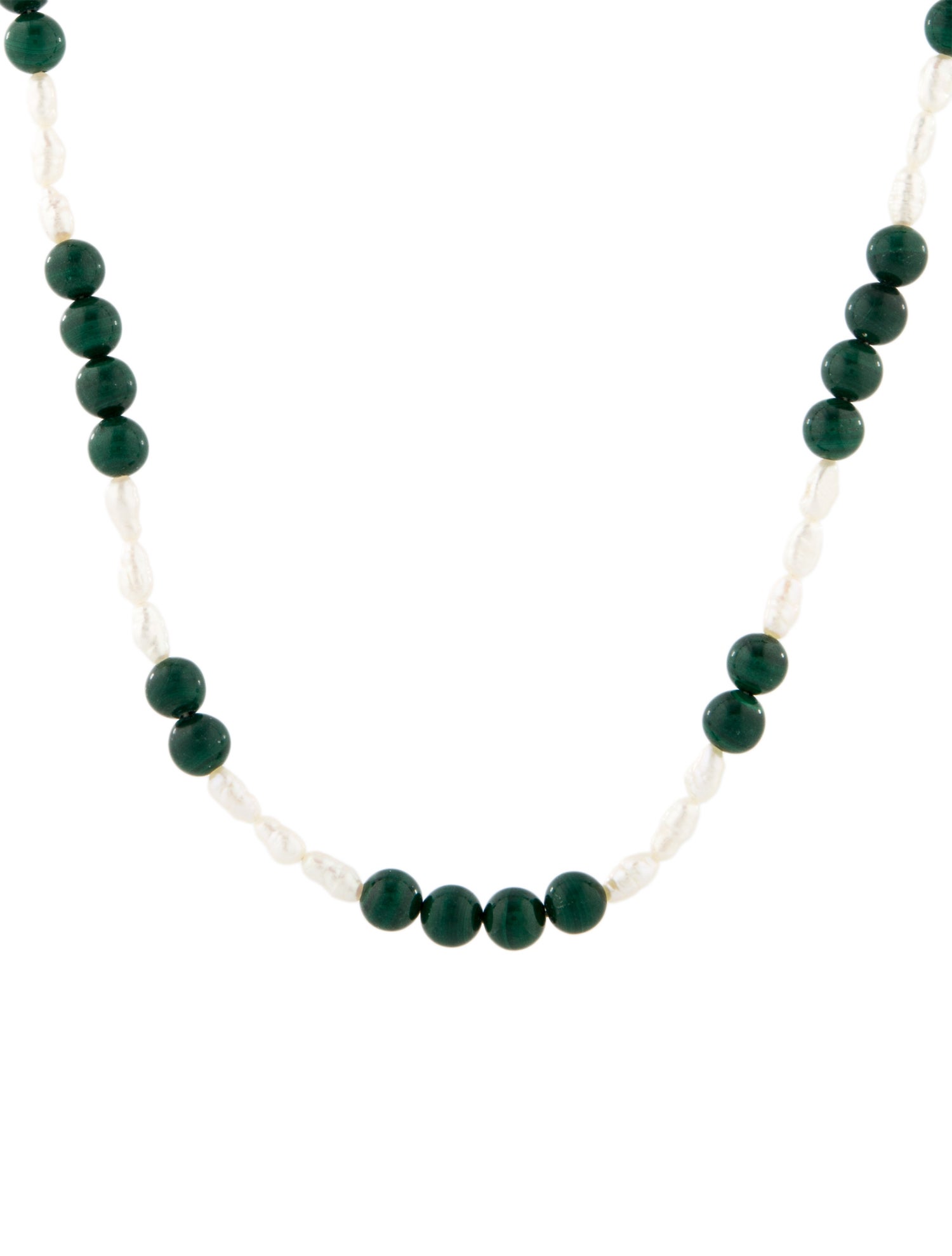 Necklace 14K Pearl & Malachite Bead Strand Necklace