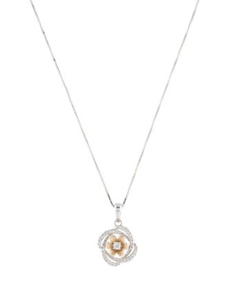 Necklace 14K Diamond Flower Pendant Necklace