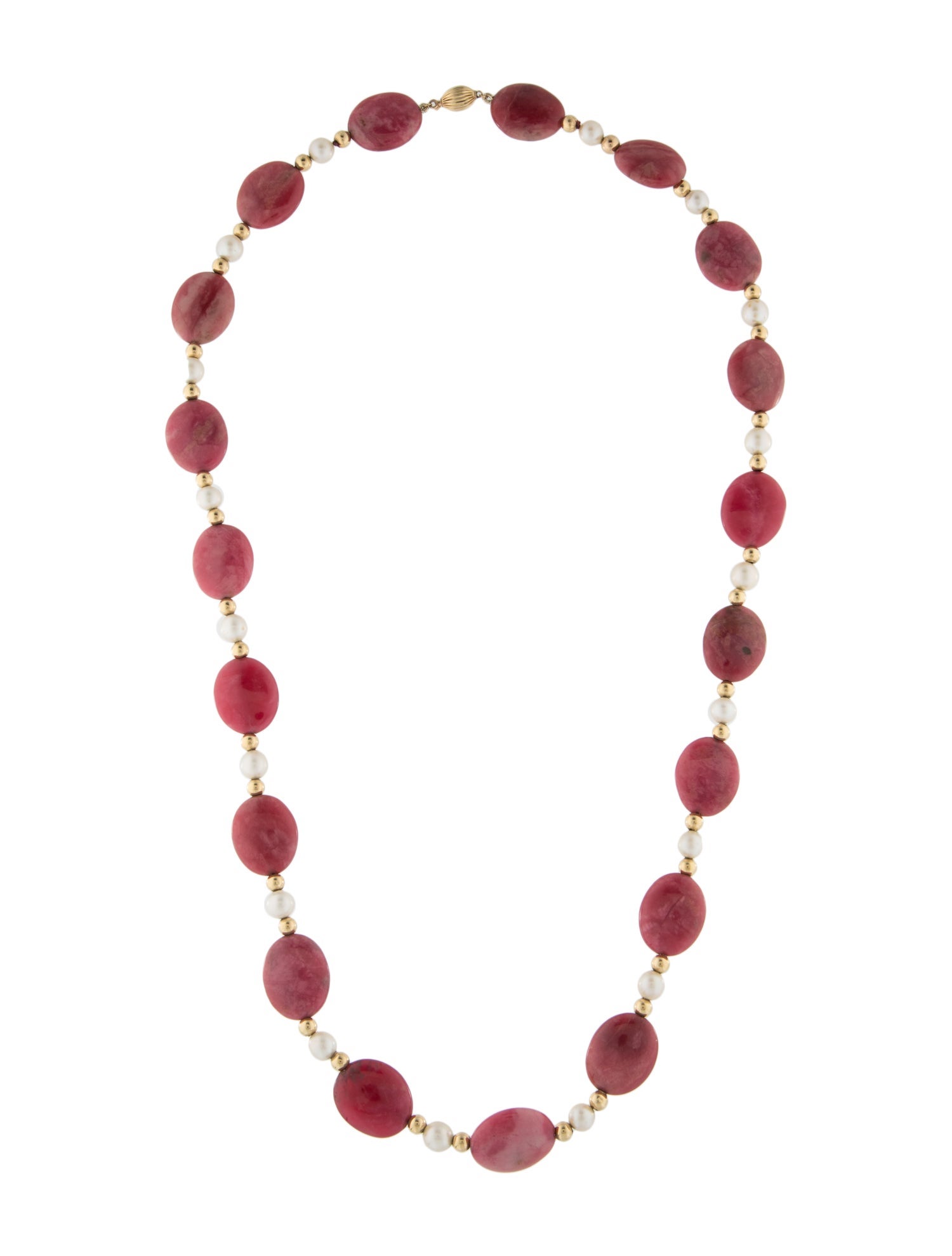 Necklace 14K Pearl & Rhodonite Bead Strand Necklace