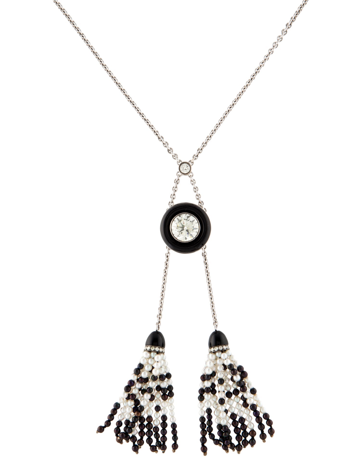 Necklace Frohmann Jewelers 18K Pearl, Diamond & Onyx Lavalier Necklace