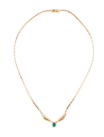 14K Diamond & Emerald Pendant Necklace