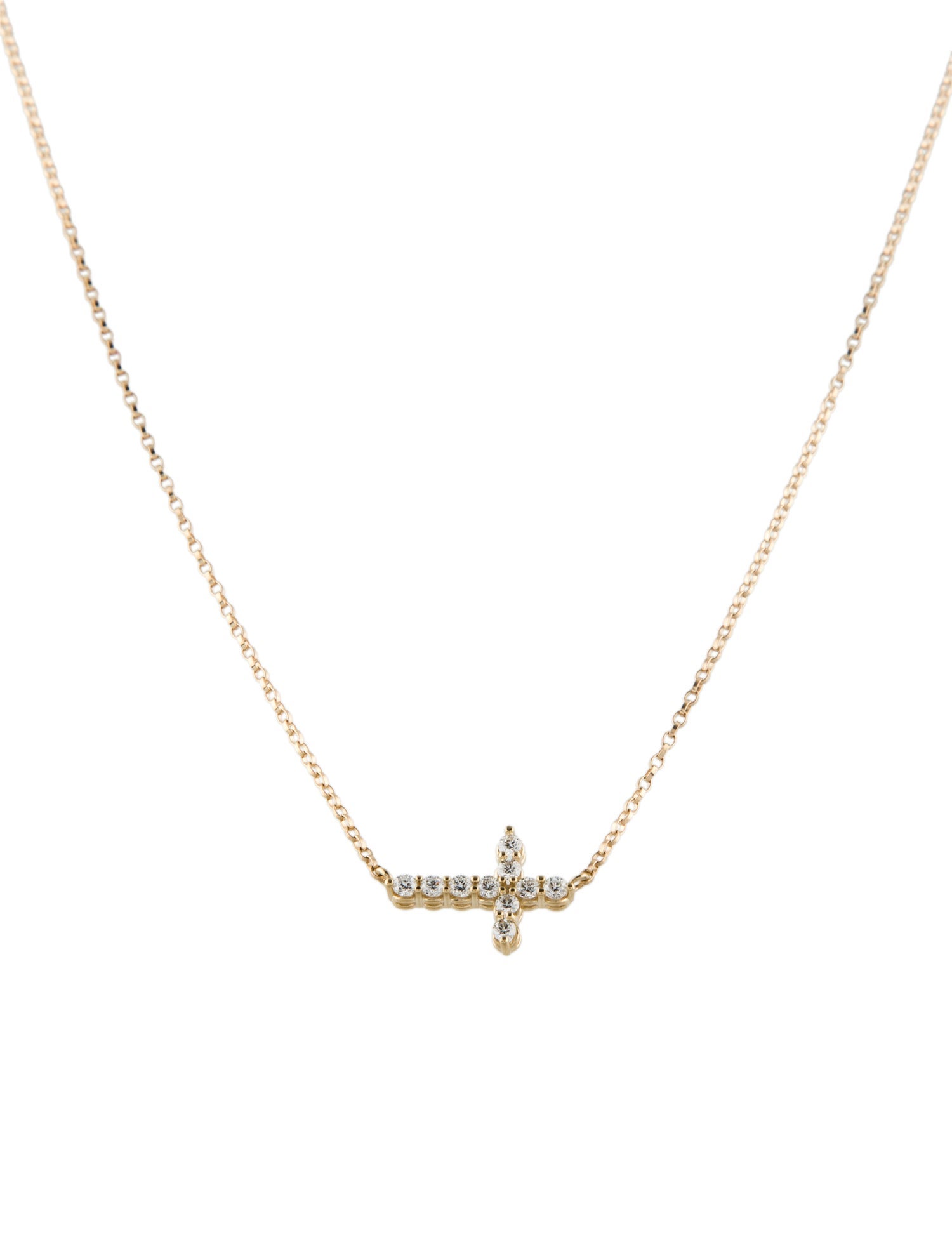 Necklace 14K Diamond Sideways Cross Pendant Necklace