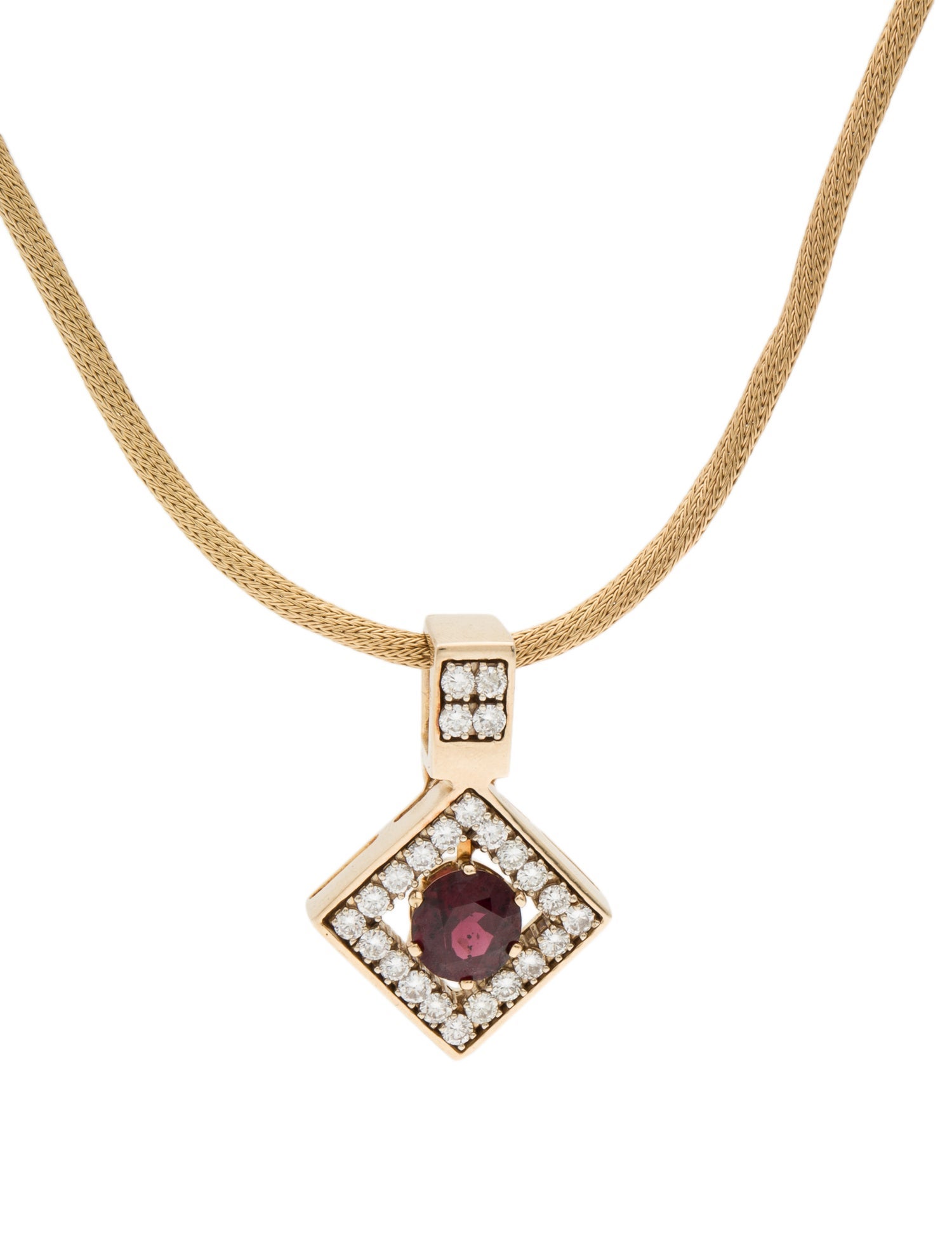 Necklace 14K 5.12ct Rhodolite & Diamond Pendant Necklace