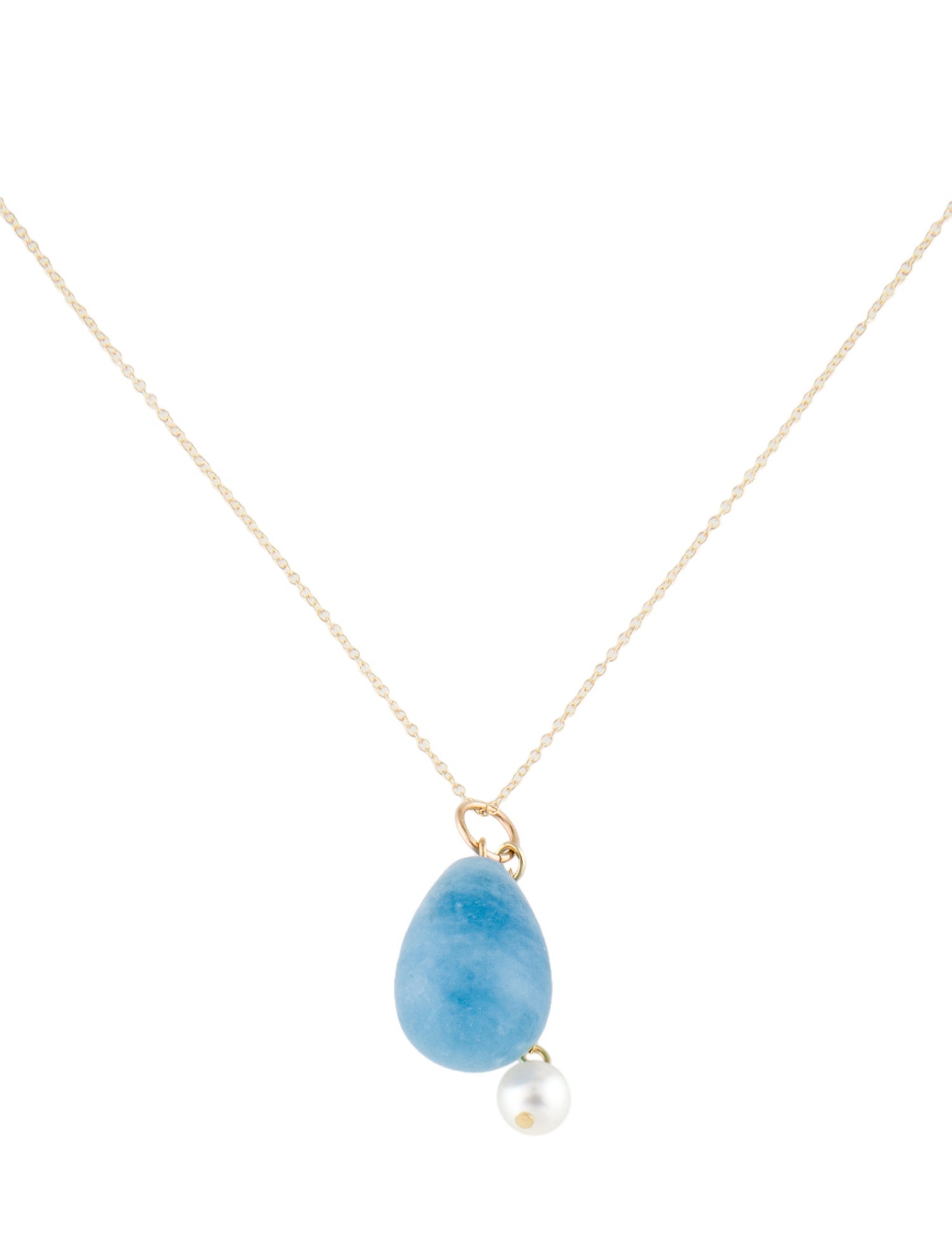 Necklace 14K Pearl & Aquamarine Pendant Necklace