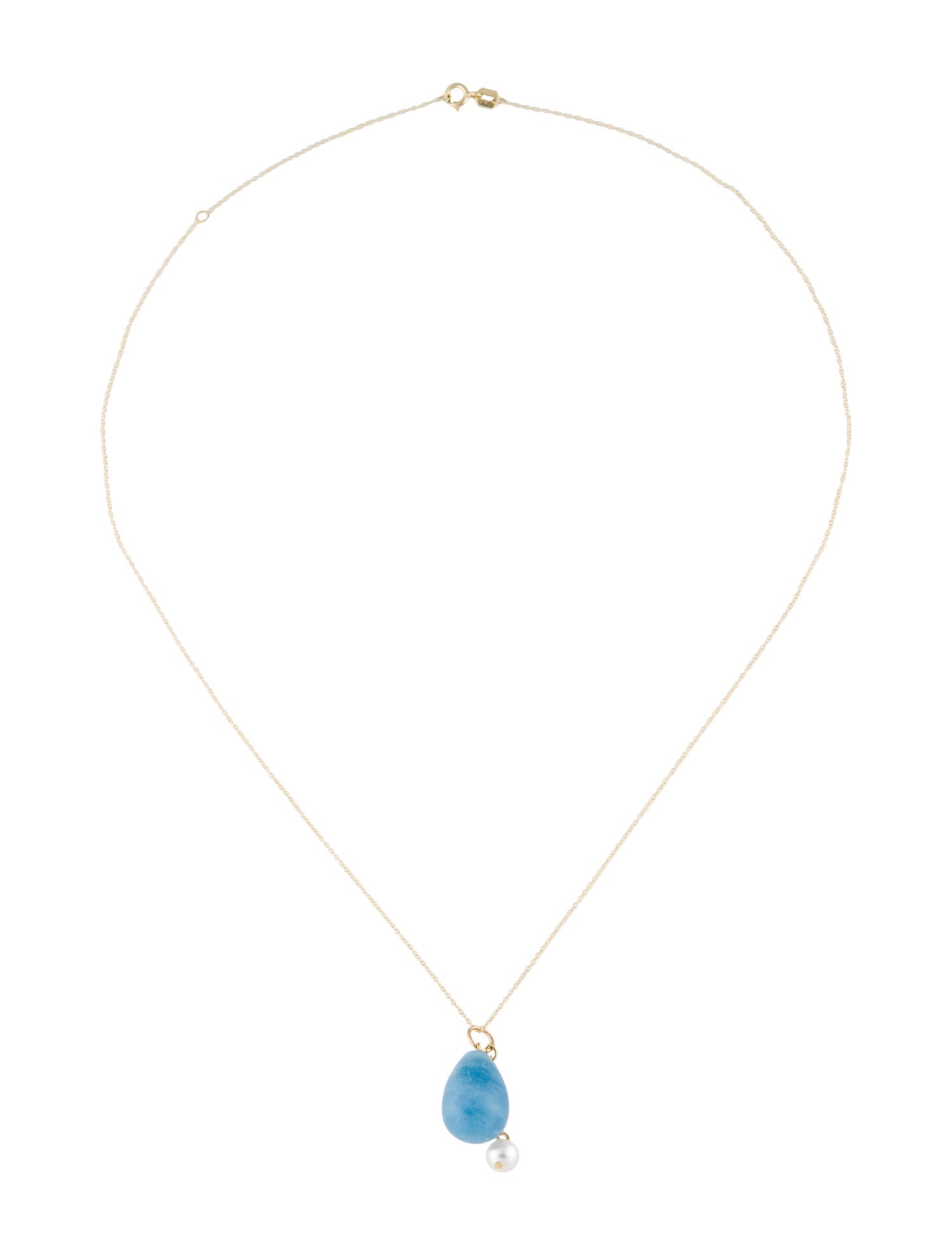 Necklace 14K Pearl & Aquamarine Pendant Necklace