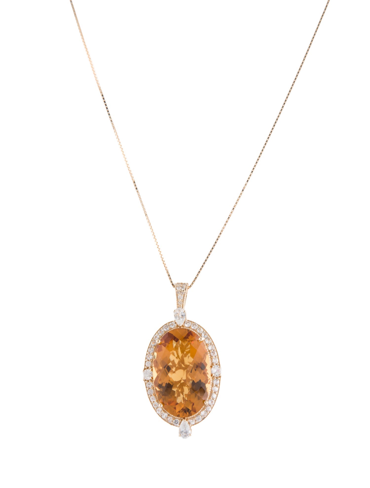 Necklace 14K Citrine & Diamond Pendant Necklace
