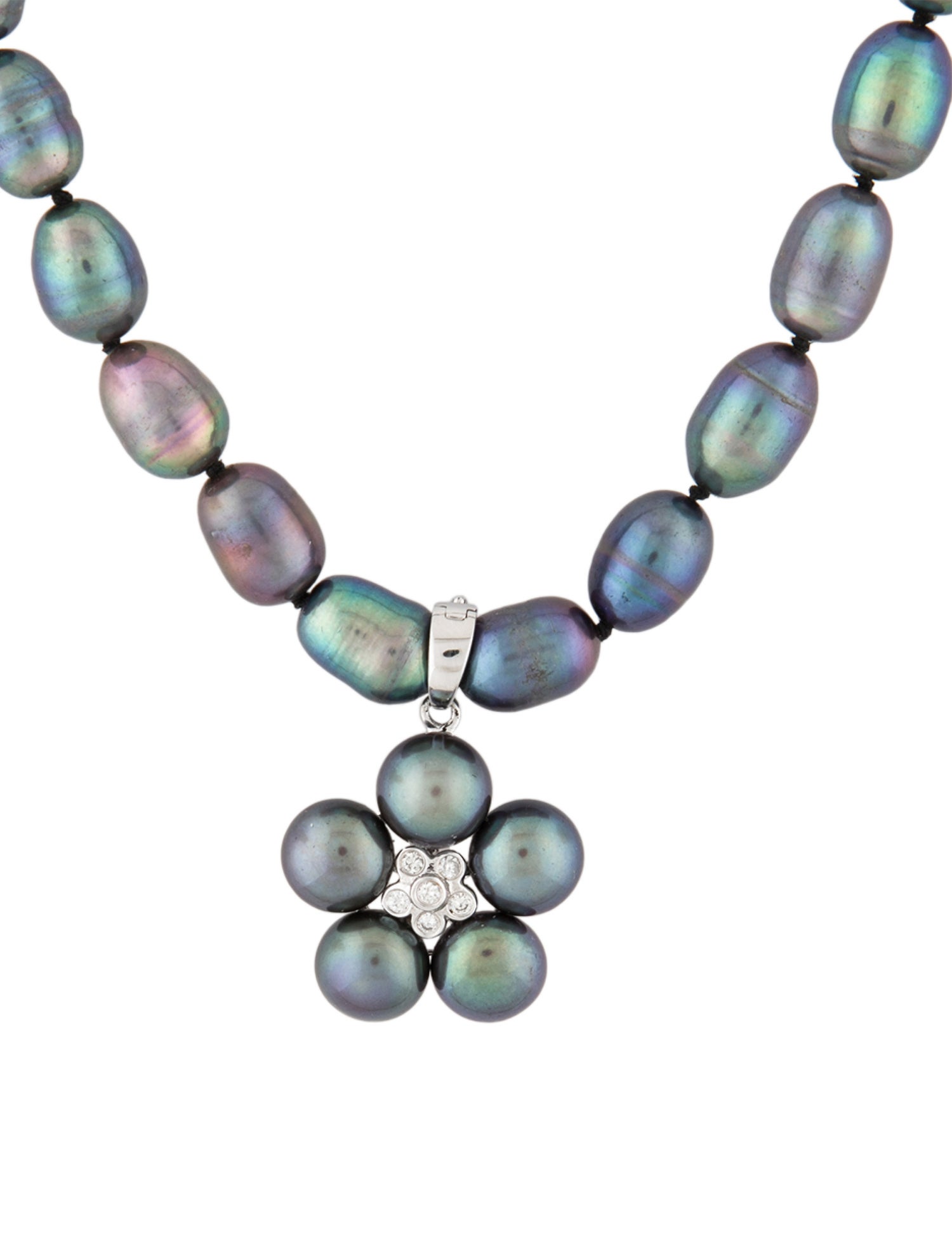 Necklace 14K Dyed Pearl & Diamond Pendant Necklace