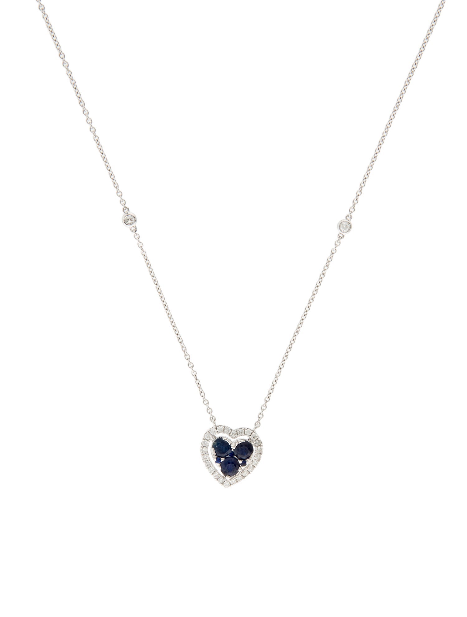 Necklace 14K Sapphire & Diamond Heart Pendant Necklace