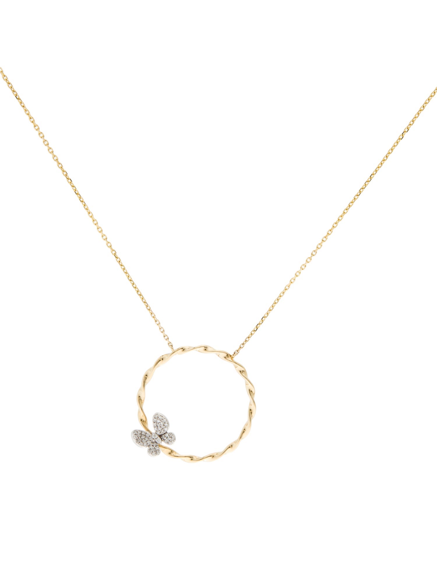 Necklace 14K Diamond Butterfly Circle Pendant