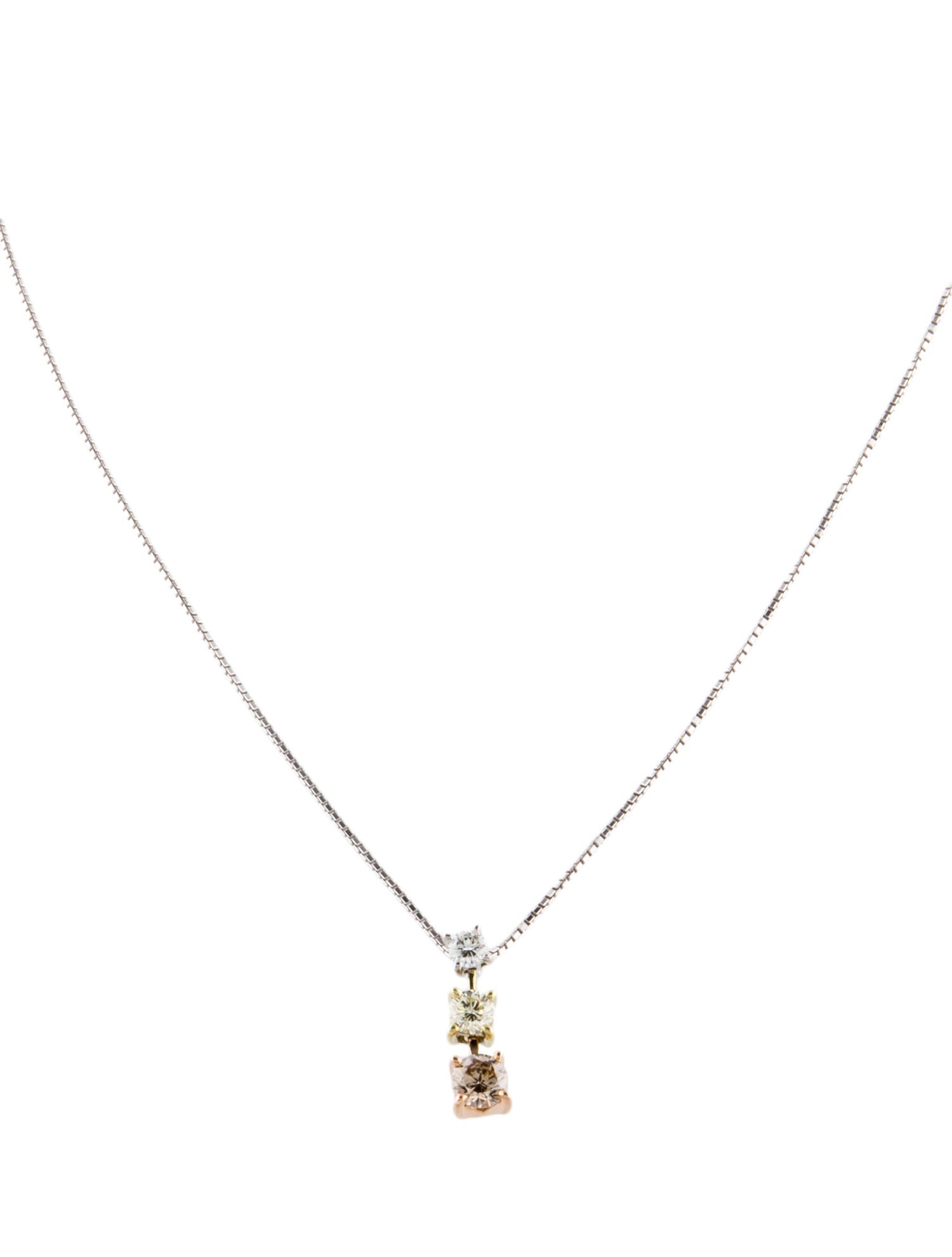 Necklace 18K Tri-Color Diamond Pendant Necklace
