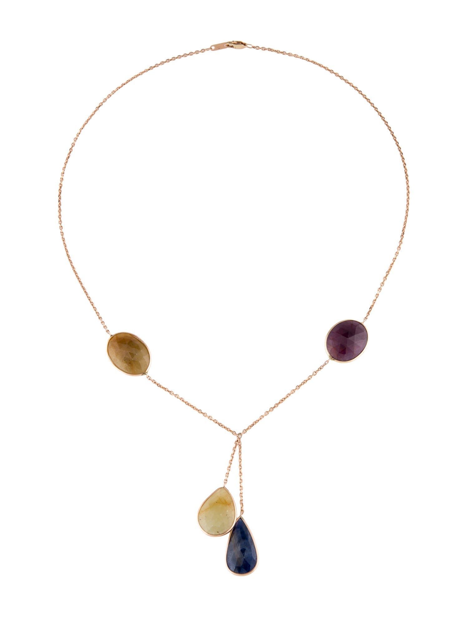 Necklace 14K Sapphire & Ruby Station Lavalier Necklace