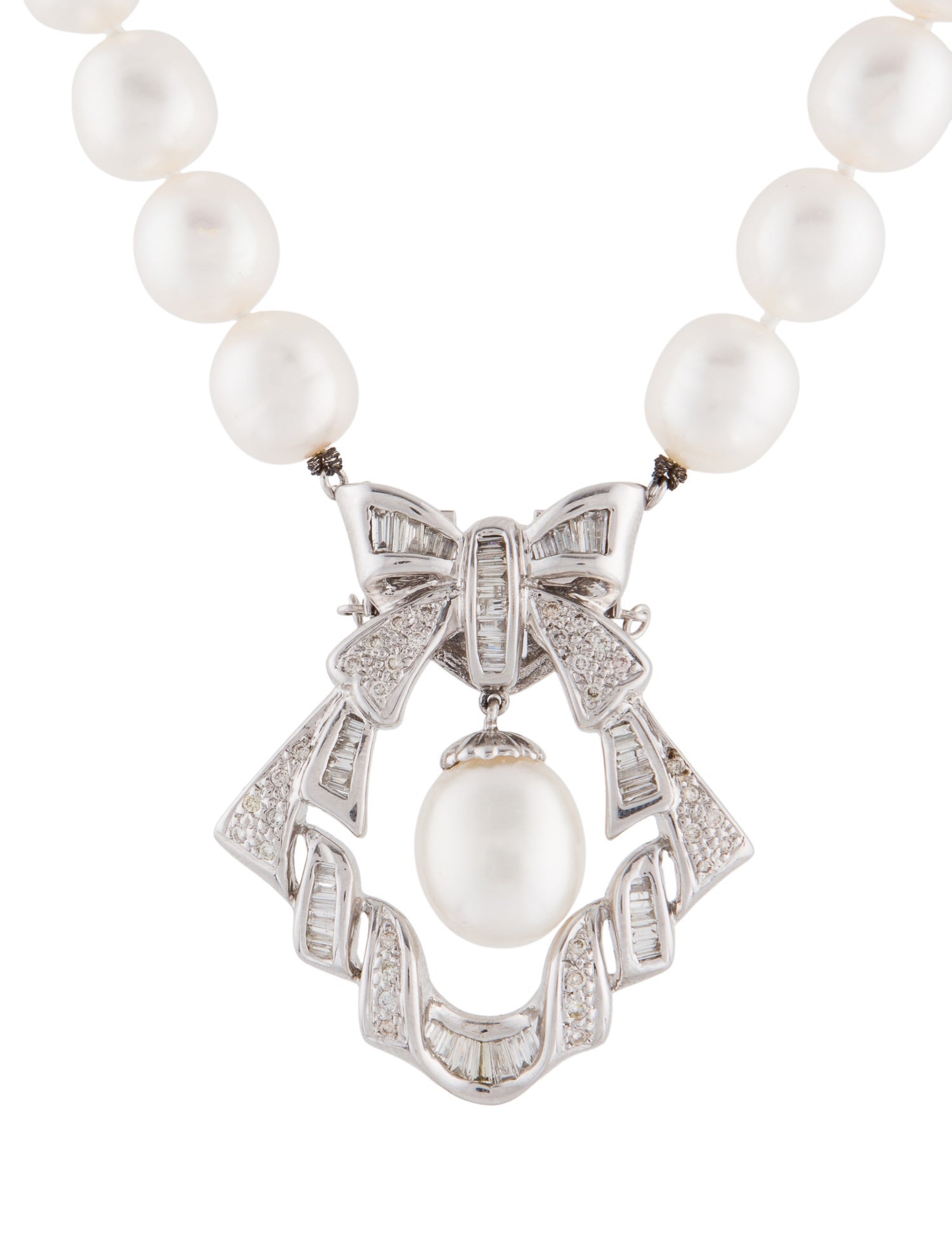 Necklace 18K Pearl & Diamond Collar Pendant Necklace