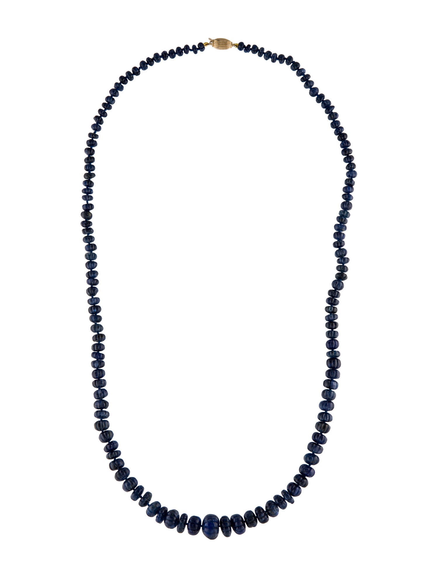 Necklace 14K Sapphire Graduated Carved Bead Strand Necklace