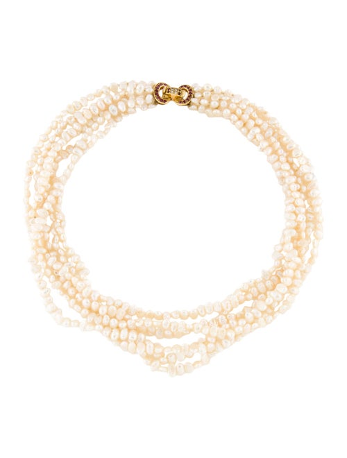 Necklace 18K Pearl, Ruby & Diamond Torsade Necklace