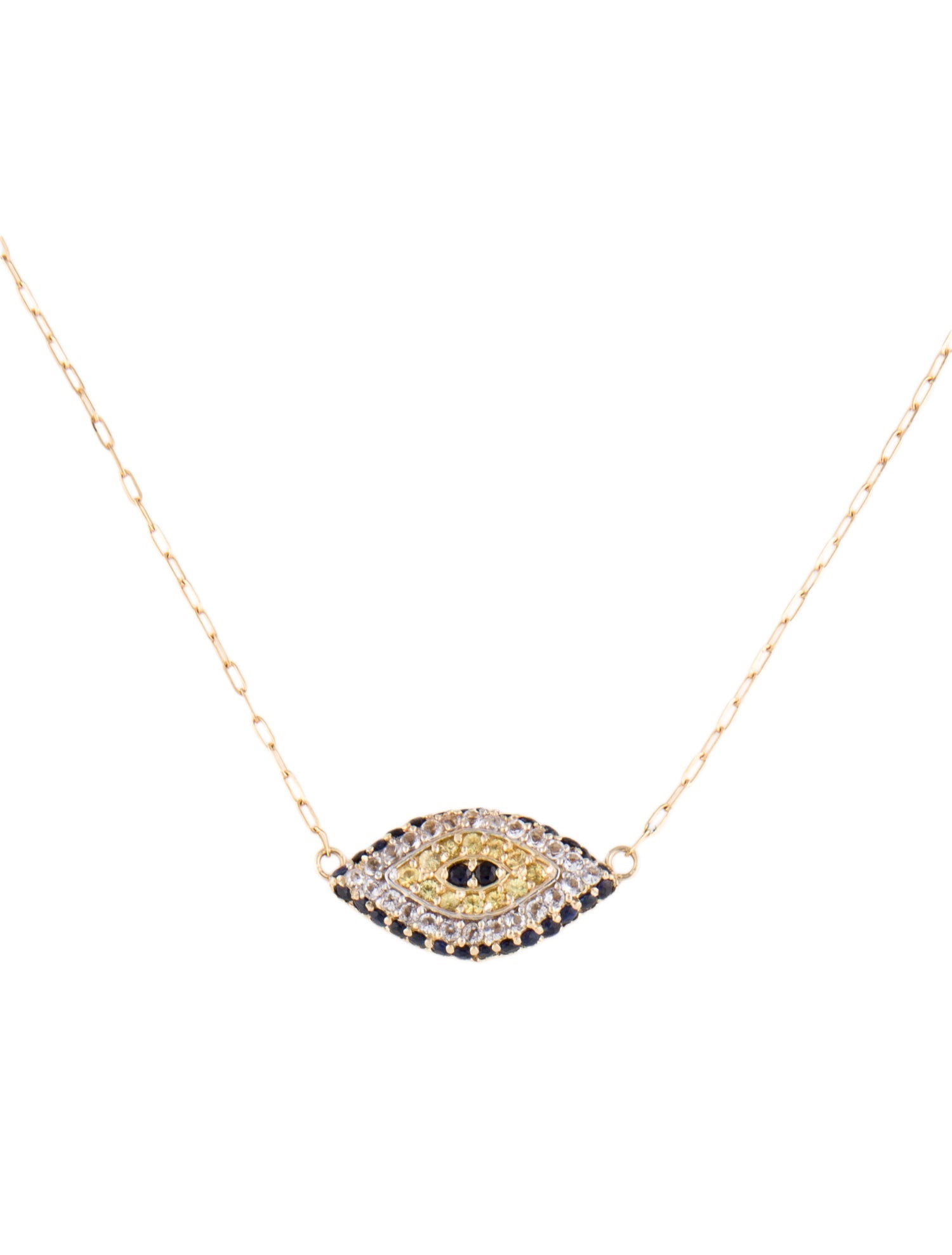 Necklace 14K Sapphire & Topaz Evil Eye Pendant Necklace