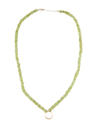 Necklace 14K Peridot Bead Strand Open Circle Pendant Necklace