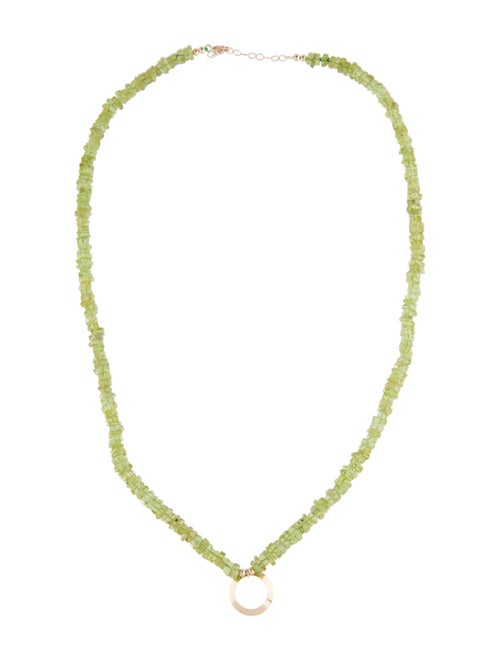 Necklace 14K Peridot Bead Strand Open Circle Pendant Necklace