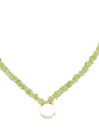 Necklace 14K Peridot Bead Strand Open Circle Pendant Necklace