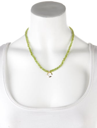 Necklace 14K Peridot Bead Strand Open Circle Pendant Necklace
