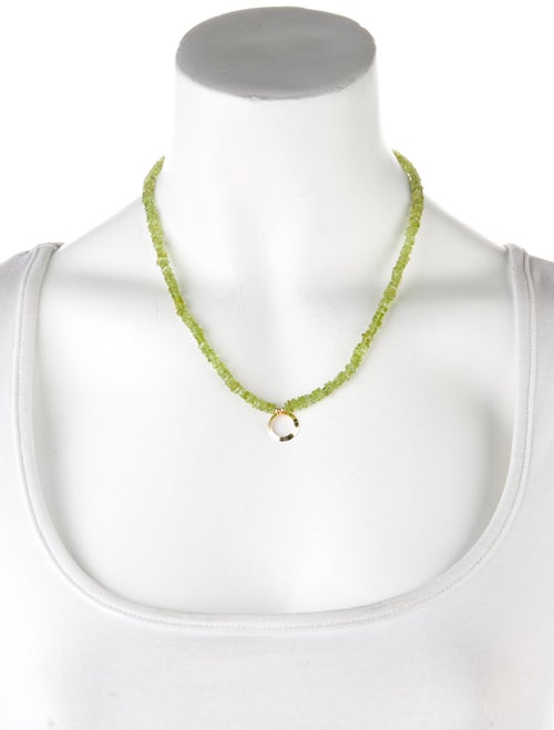Necklace 14K Peridot Bead Strand Open Circle Pendant Necklace