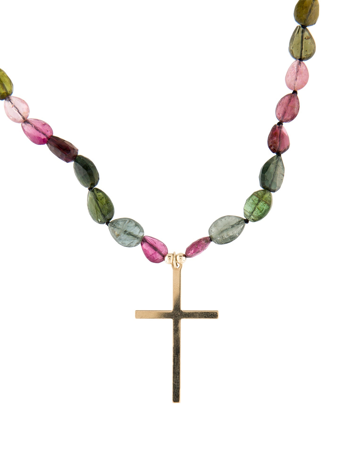 Necklace 14K Tourmaline Beaded Cross Pendant Necklace