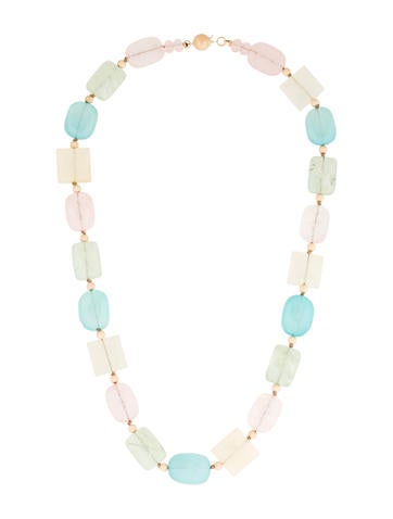 14K Rose Quartz, Chalcedony & Prehnite Bead Necklace