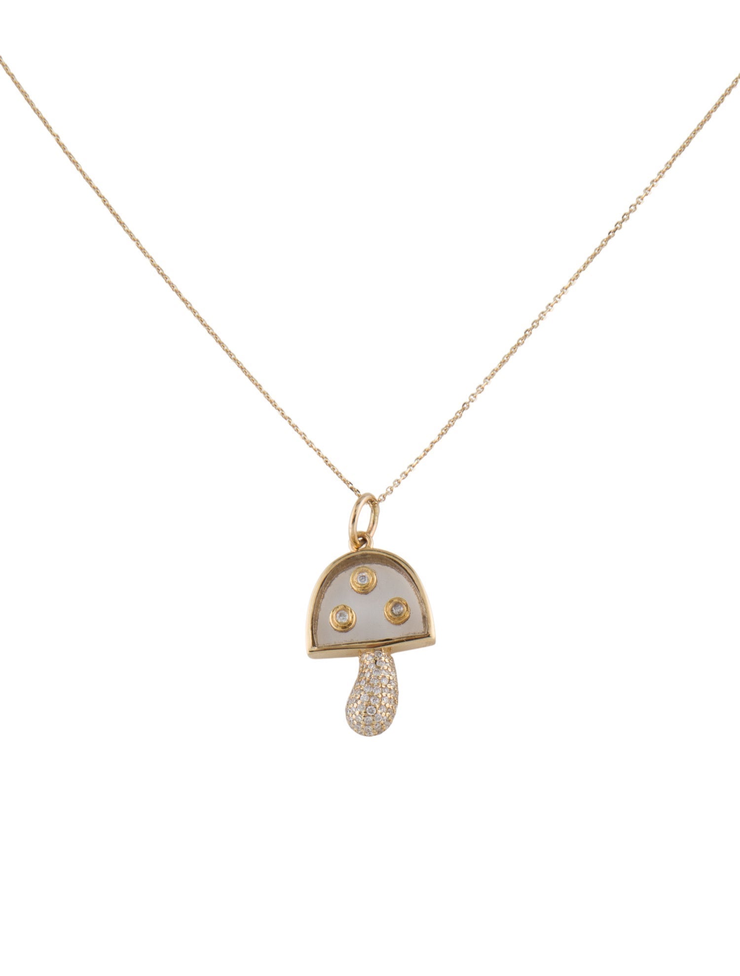 Necklace 14K Quartz & Diamond Mushroom Pendant Necklace