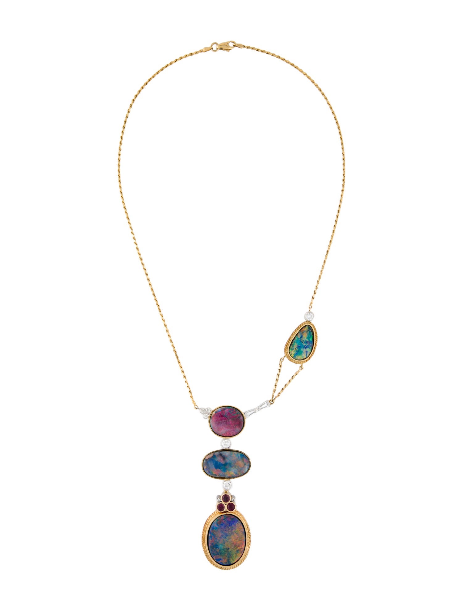 Necklace 14K Opal, Ruby, Emerald & Diamond Convertible Drop Pendant Necklace