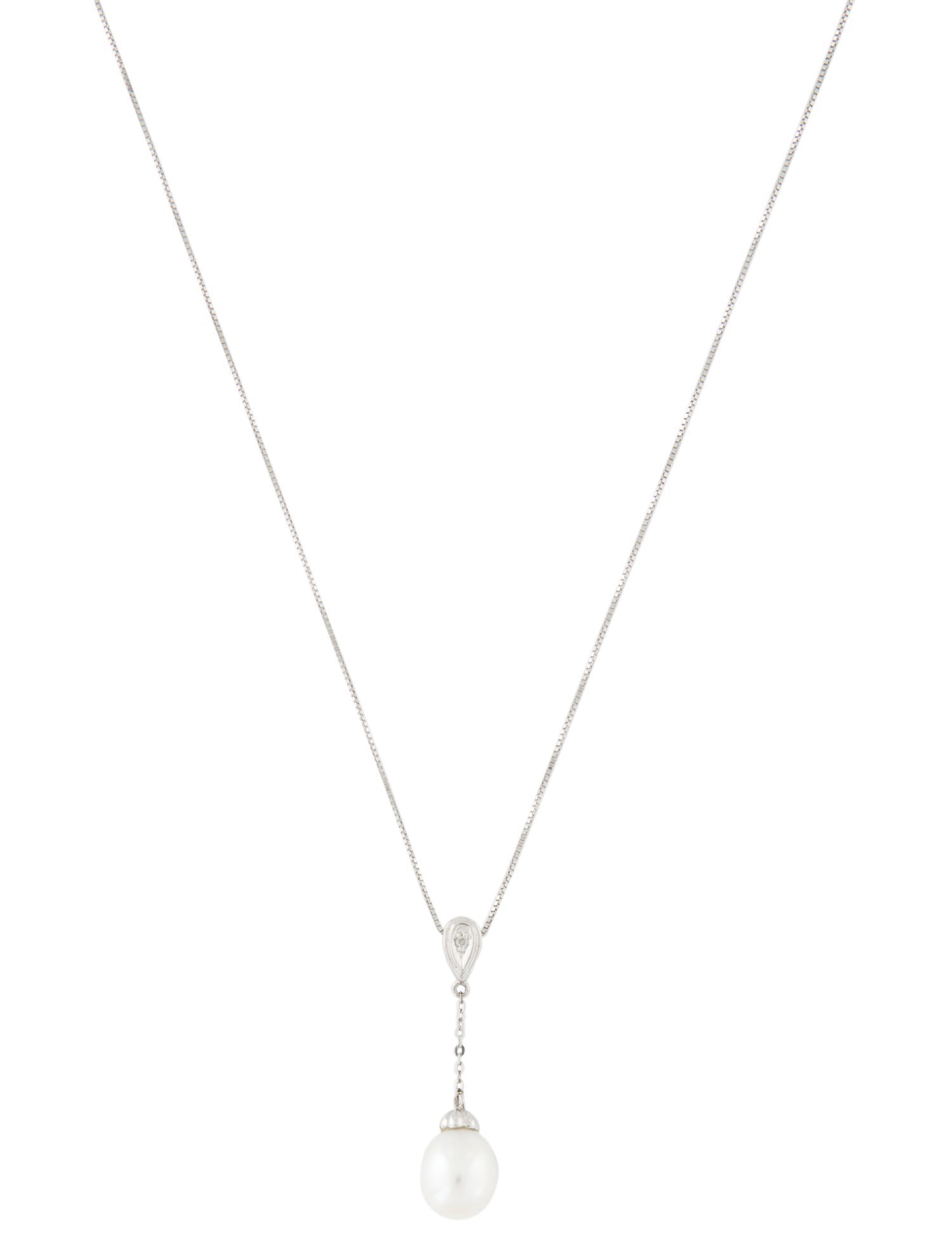 Necklace 14K Pearl & Diamond Drop Pendant Necklace
