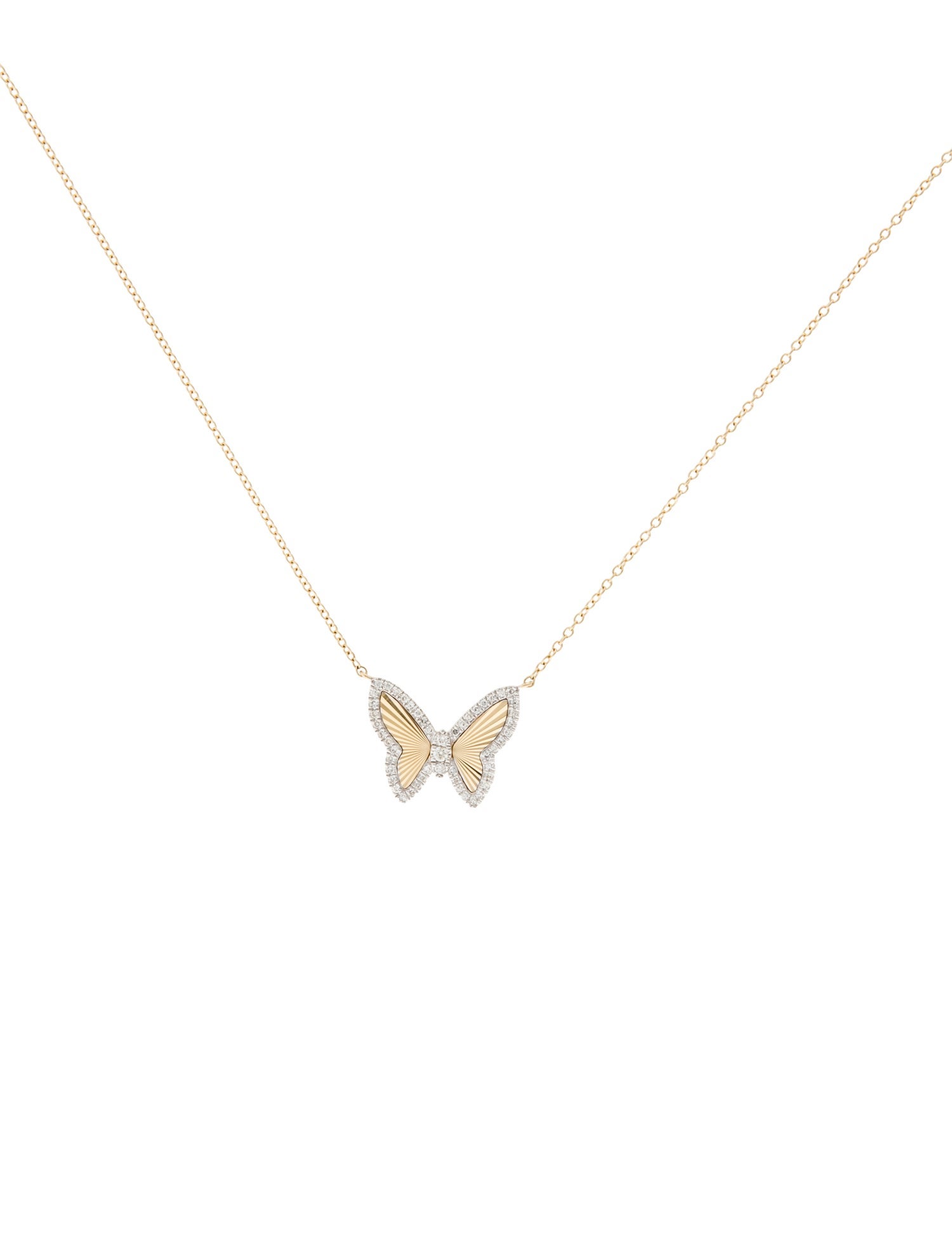 Necklace 14K Diamond Fluted Butterfly Pendant