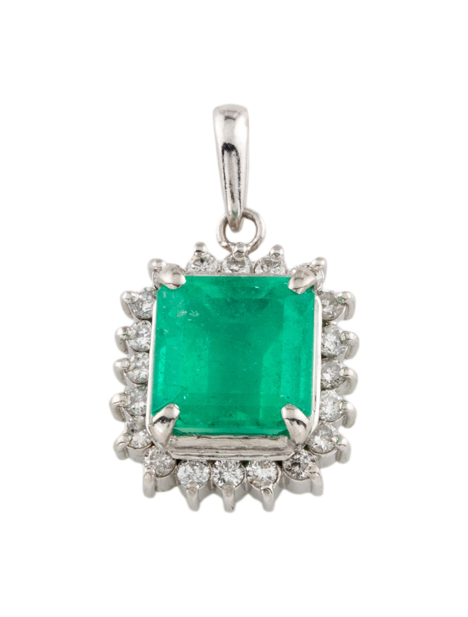 Necklace Platinum 3.51ct Emerald & Diamond Pendant