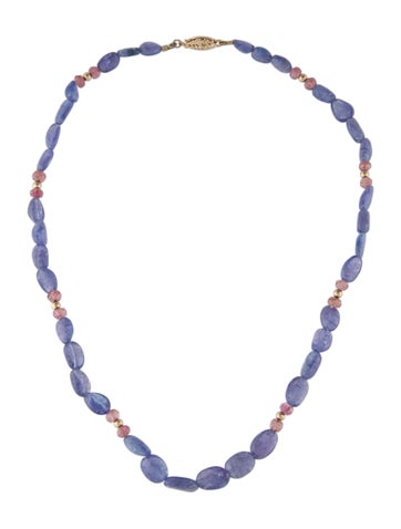 Necklace Bead Strand 14K Tanzanite & Tourmaline